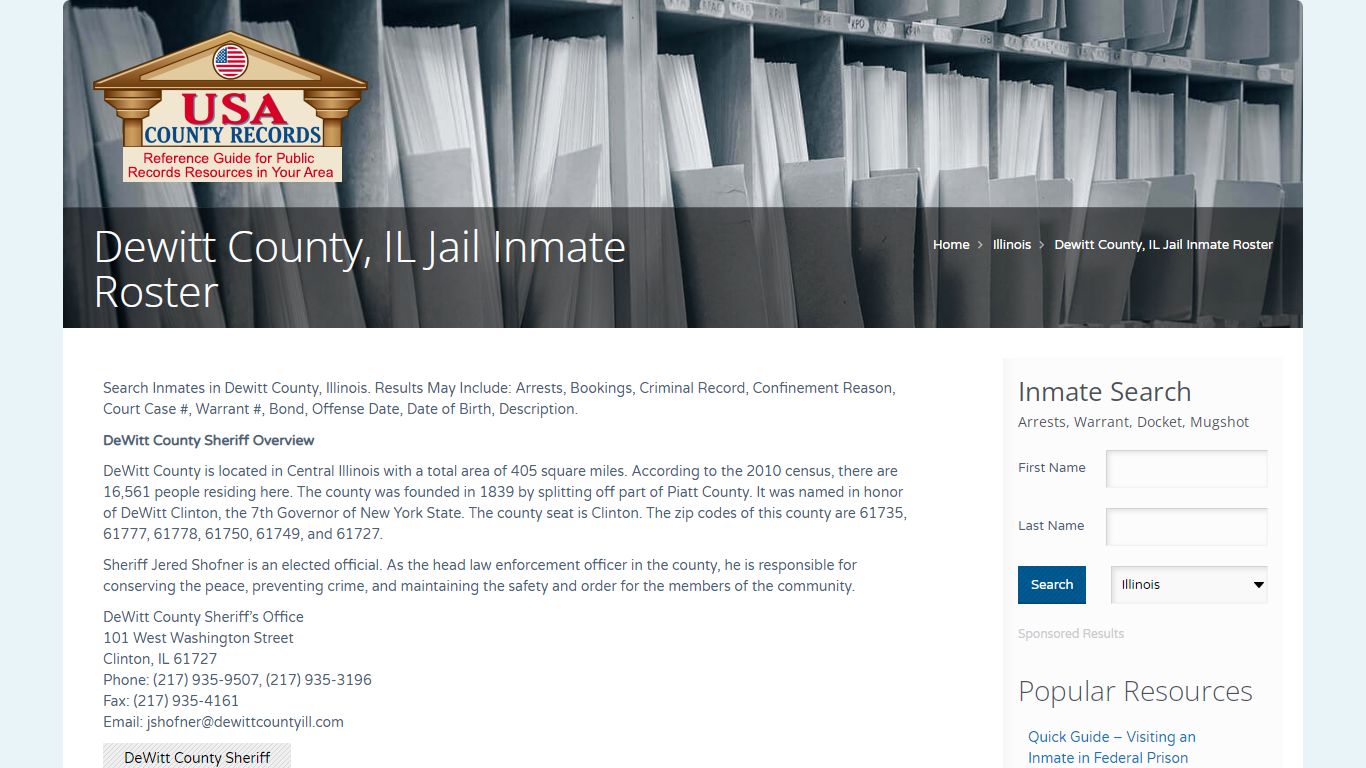 Dewitt County, IL Jail Inmate Roster | Name Search